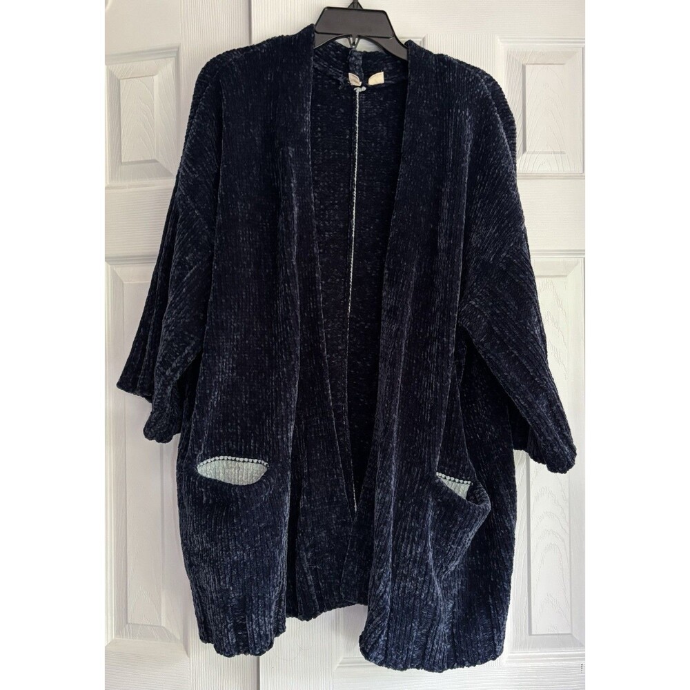 Anthropologie Moth Chennile Open Cardigan Chunk Knit Very Oversized Navy Blue S